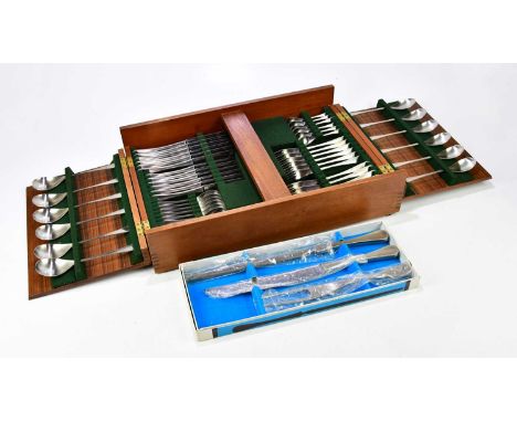 ROBERT WELCH; a teak cased six setting canteen of cutlery in the 'Alveston' pattern, and a boxed 'Alveston' range carving/ser