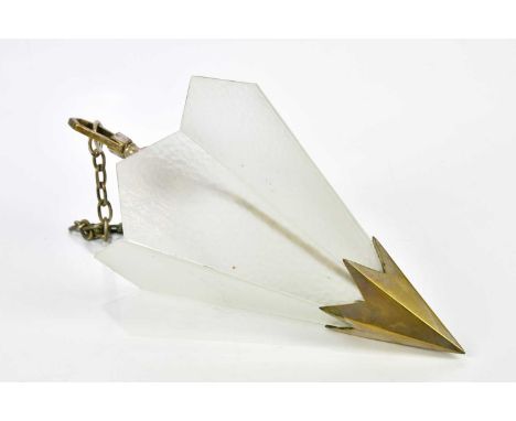 A 1950s Art Deco style silvered metal and frosted glass light shade, length 35cm.