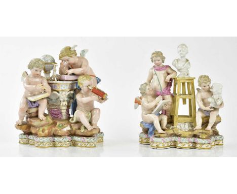 MEISSEN; a pair of 19th century figure groups, representing History and Geography,  height 20cm (2)Condition Report: Georgrap