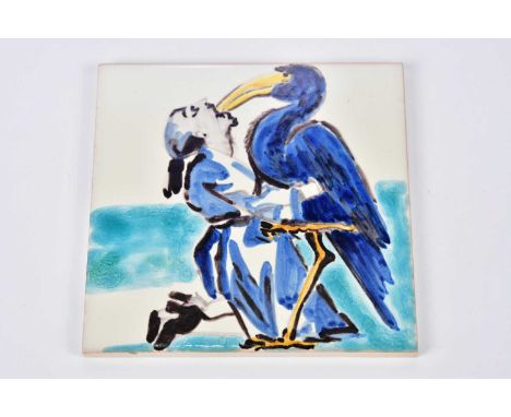 † PAULA REGO (born 1935); a signed limited edition ceramic tile, 'Bird Drinking' numbered 19/50, produced in 1997, presented 