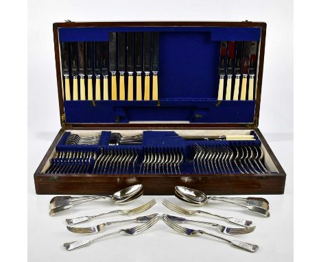 An oak cased canteen of silver plated cutlery and flatware.