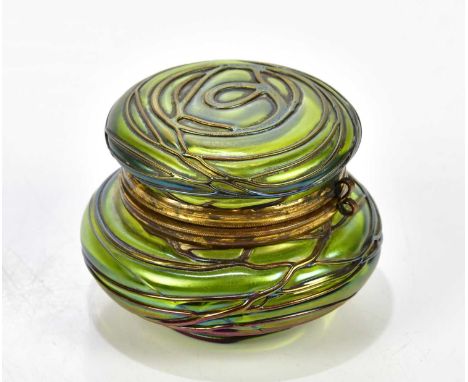 KRALIK; an Austrian glass jar and cover with iridescent trail decoration, height 7cm.Condition Report: Light wear to the base