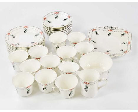 SHELLEY; a part tea service with hand painted stylised thistles, in shade of orange, green and black.