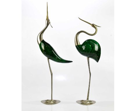 DE STIJL; a pair of Italian contemporary pewter and malachite style wood models of herons, height 68cm (2)Condition Report: O
