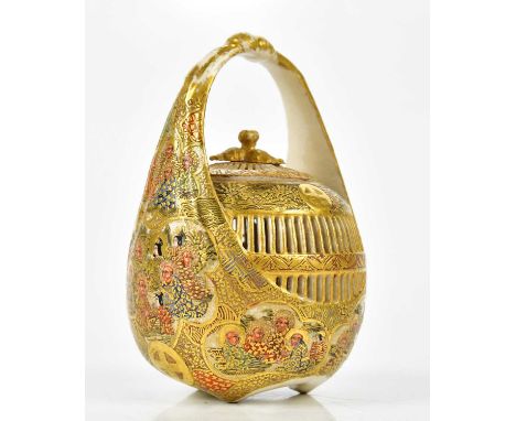 A Japanese Meiji period cricket box and cover, decorated with figures and imperial symbols, bears character and imperial mark