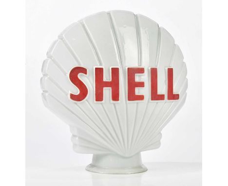 SHELL; an original milk glass advertising petrol pump globe representing a shell, printed 'Property of Shell-Mex &amp; BP', h