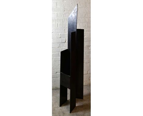 † CHARLOTTE MAYER (1929-2022); 'Tall City Steel', a hard-edged geometric steel sculpture coated in bronze, made in the late 1
