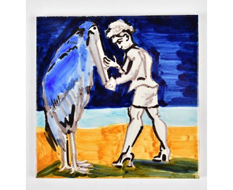 † PAULA REGO (born 1935); a signed limited edition ceramic tile, 'Woman and Marabon' numbered 19/50, produced in 1997, presen