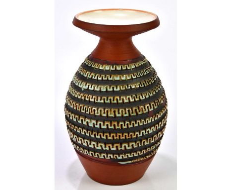 GUY SYDNEHAM FOR POOLE POTTERY; a large Atlantis range vase with trailing decoration, height 30cm.Condition Report: Good cond