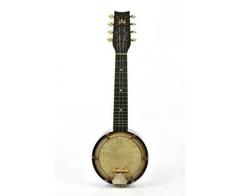 An early 20th century banjolele, cased.