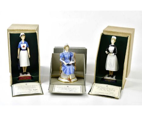ROYAL WORCESTER; three boxed rare figures comprising Sister University College Hospital, Sister London Hospital, and British 