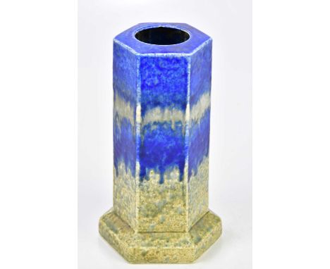 WILLIAM HOWSON TAYLOR FOR RUSKIN; a hexagonal vase decorated in a crystaline glaze, embossed signature and marks, height 23cm