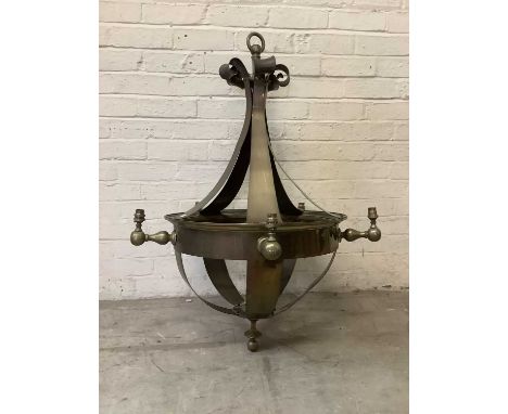 A large brass Art Deco ceiling light, 110cm.