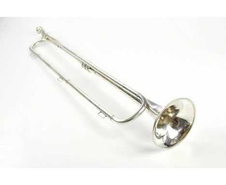 PREMIER; a silver plated bugle, 76cm.