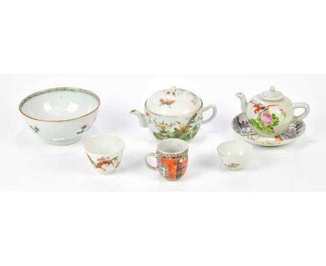 A small group of late 19th and early 20th century Chinese ceramics, including a floral painted bowl, diameter 15cm, a Famille