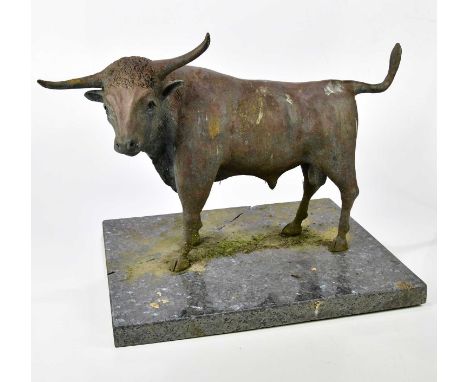 † TOM LAL (1927-2016); a large and impressive patinated bronze model of a bull "Adam" on stone plinth base, overall height 44