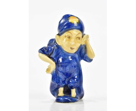 ROYAL DOULTON; HN423, 'One of the Forty', a rare miniature example model 299, with hand to ear, blue cap with yellow dot, and