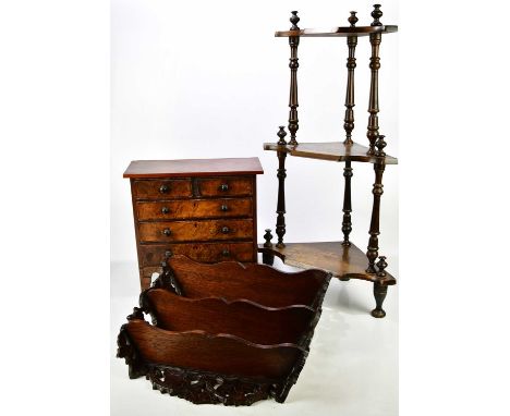 A Victorian mahogany and walnut specimen chest of two short over three long drawers on bracket feet, width 42.5cm, depth 17cm