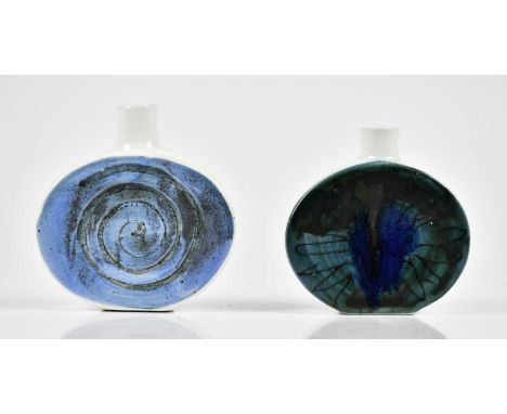TROIKA POTTERY; two St Ives period perfume bottles, including larger example with a stylised swirling motif, height 7.5cm, un