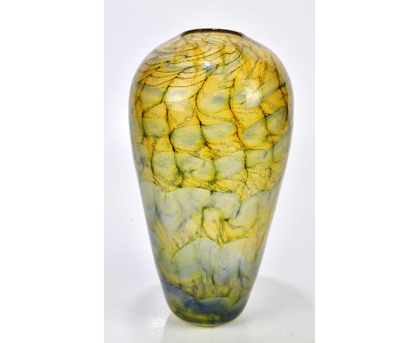 † MARTIN ANDREWS; a large contemporary glass vase, internally decorated, 'Midnight', signed and dated 2014, height 33cm.Condi