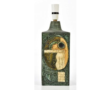 AVRIL BENNET FOR TROIKA POTTERY; a large rectangular lamp decorated to the front with stylised detail to the reverse, signed 