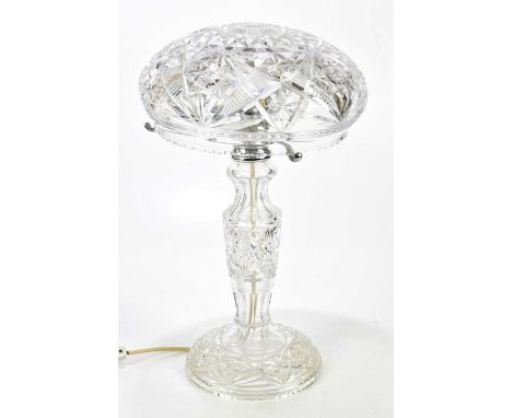 A large cut glass mushroom lamp, height 46cm.Condition Report: Slither chip to underside of footrim. Minor nibbles to undersi