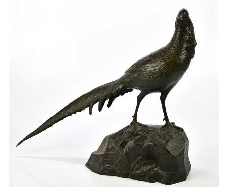 GEORGES LAVROFF; a French Art Deco bronze model of a pheasant on a rocky plinth base, height 51cm, length 63cm.Condition Repo