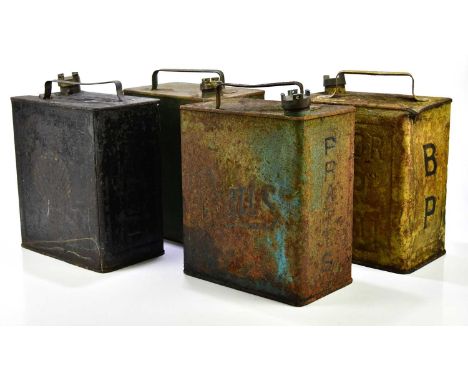 Four vintage metal petrol cans, including BP, Pratts, Shell, etc (4)