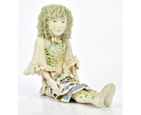 GILLIAN STEM; a contemporary ceramic sculpture of a seated girl, height 19cm.