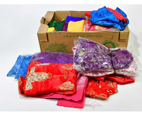 A large collection of Oriental items to include, robes, carvings, figures, etc