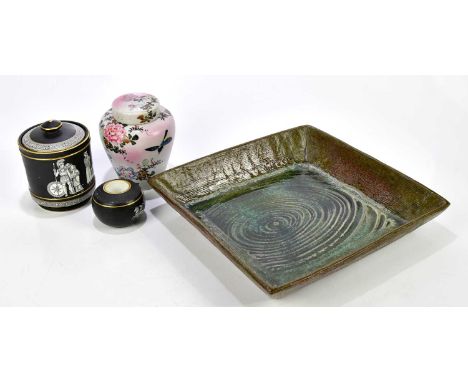 A Japanese hand painted jar and cover with birds and flowers, height 14cm, together with a tobacco jar and cover and matching