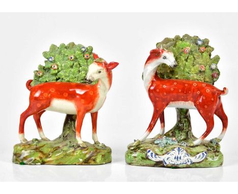 Two 19th century Staffordshire figures of deer, heights 19cm and 18cm (2)Condition Report: Both have age related ware, chips 