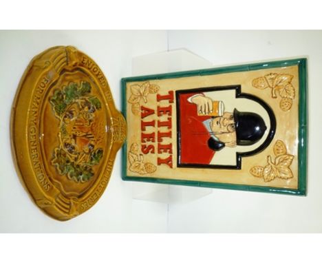 A "TETLEY ALES" CERAMIC PANEL featuring huntsman and hops, 39cm x 25cm (vendor believes it was a prototype made by Jackfields