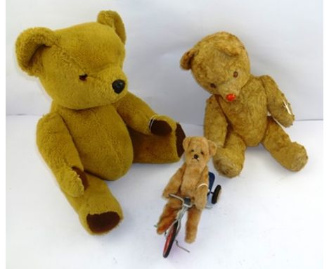 A DEANS "CHILDSPLAY TOYS" GOLDEN PLUSH JOINTED TEDDY BEAR with growler, 40cm high, together with a vintage mid 20th century j