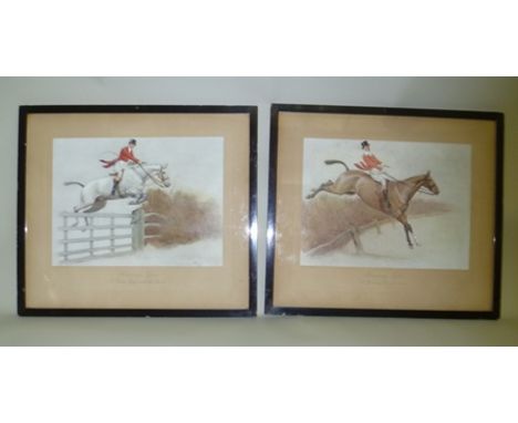 AFTER CECIL ALDIN 'Hunting Types' series, viz - "A Pytchley Double Oxer" and "A Timber Topper with The Quorn", colour Prints,