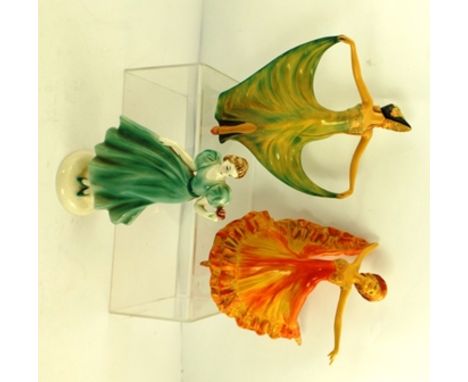 A SELECTION OF CERAMIC COLLECTABLES to include; two Wade figurines "Zena" and "Pavlova" 23cm high, together with five ceramic