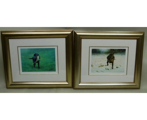 AFTER T. RALPH HALL Gun dogs retrieving game, two limited edition Colour Prints, signed and numbered in pencil, no's 20/295 a