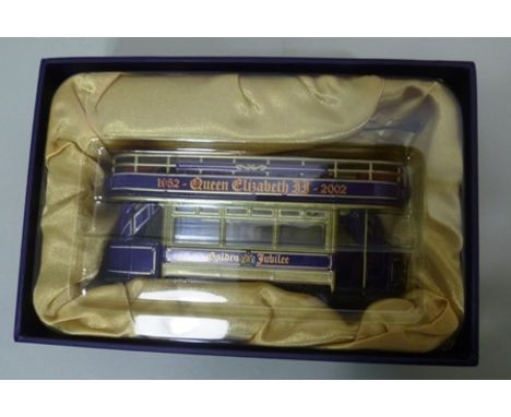 CORGI COLLECTORS DIE CAST VEHICLES including CC25206 open top Tram commemorating Queen Elizabeth II Golden Jubilee 1952-2002,