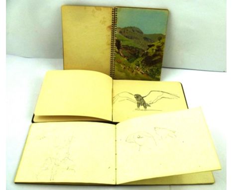 A SUITE OF THREE SKETCH BOOKS OF A TWITCHER, J.C. Harrison 1. 7 pencil sketches of birds &amp; 3 watercolours of landscapes2.
