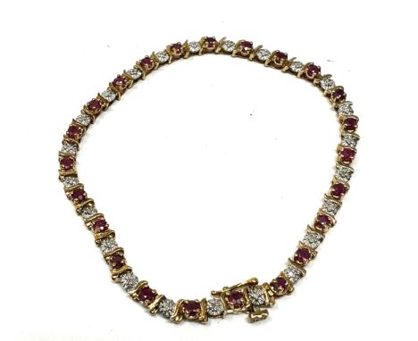 9ct gold diamond &amp; ruby fancy link bracelet (6g) 