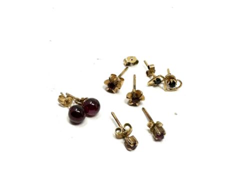4 x 9ct gold gemstone set stud earrings inc. garnet, sapphire &amp; ruby (2.4g) 