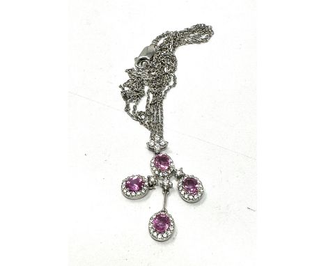 18ct white gold diamond and pink sapphire necklace (7.7g) 