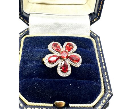 9ct gold red spinel &amp; diamond ring 2.8g 