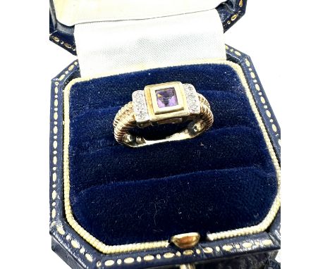 9ct gold amethyst &amp; diamond ring 3g 