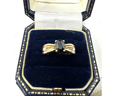 9ct gold sapphire &amp; diamond ring 3.6g 