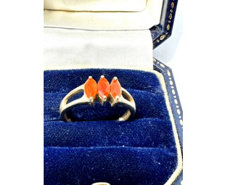 9ct gold orange gemstones marquise cut trilogy ring (2.4g) 