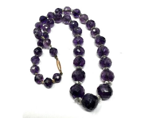 9ct gold clasped amethyst and rock quartz faceted bead necklace (49.2g) 