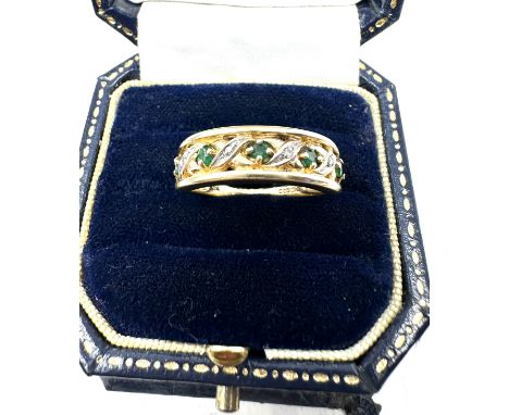 9ct gold emerald &amp; diamond ring 3.4g 