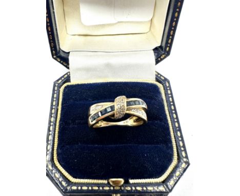 9ct gold sapphire &amp; diamond ring 3.6g 