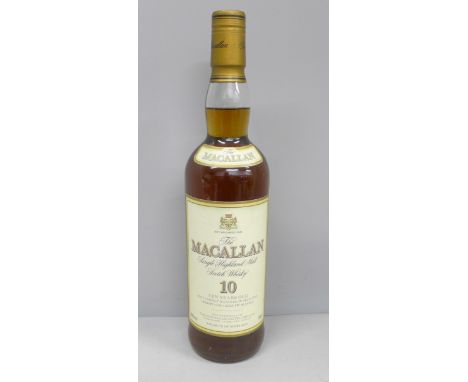 One bottle; The Macallan single Highland malt Scotch Whisky, Ten Years Old **PLEASE NOTE THIS LOT IS NOT ELIGIBLE FOR IN-HOUS